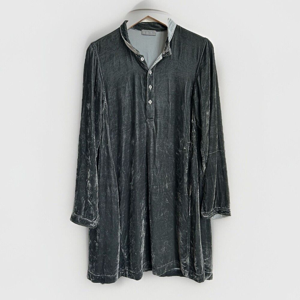 CP Shades‎ Tunic Dress Womens XS Grey Velvet Silk Blend Henley Pockets 703-140
